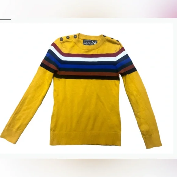 Women’s Cottagecore Striped Yellow Sweater Button Features - Picture 2 of 8